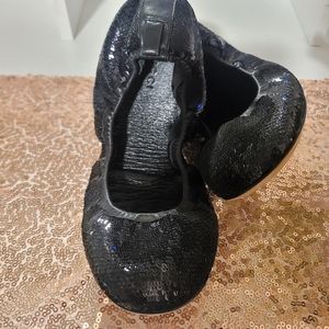 Darling GUCCI Black Ballerina Sequined Leather Flats sz 37 1/2 G Shoes